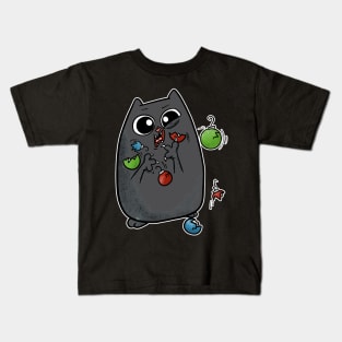 Christmas Cat Broken Ornaments Kids T-Shirt